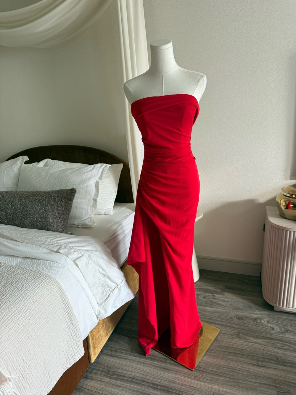 Babyboo Zafira Red Strapless Ruched Thigh Slit Maxi Formal Dress S NWT - Picture 9 of 11